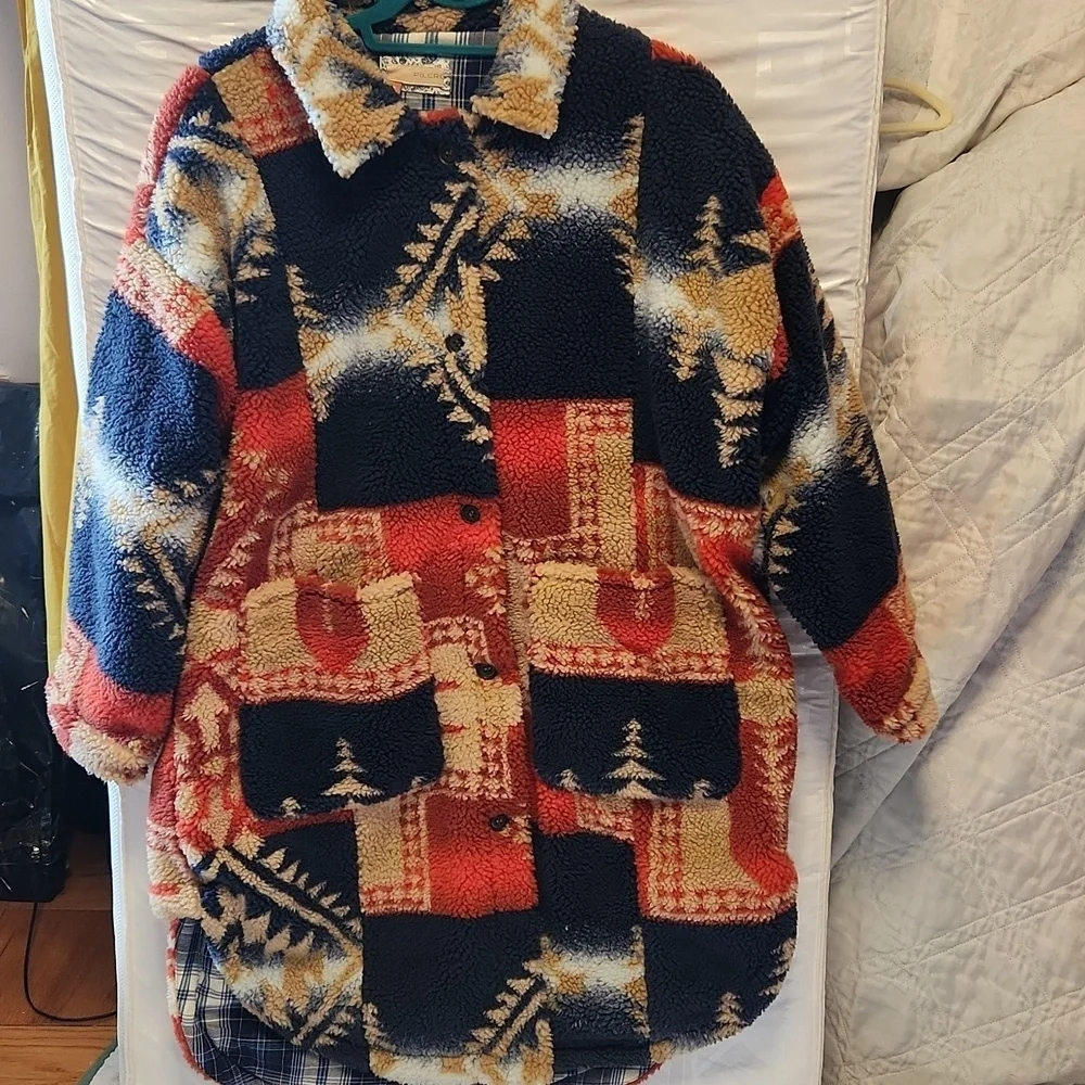 Anthropologie Pilcro Leopard Sherpa Duster Western Jacket, Size MP Oversized - Picture 3 of 12